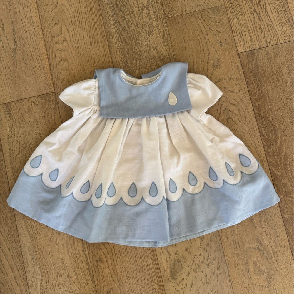 VINTAGE Christian Dior Enfant Dress Blue White